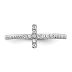 Sterling Silver Rhodium-plated Polished & Textured CZ Cross Ring