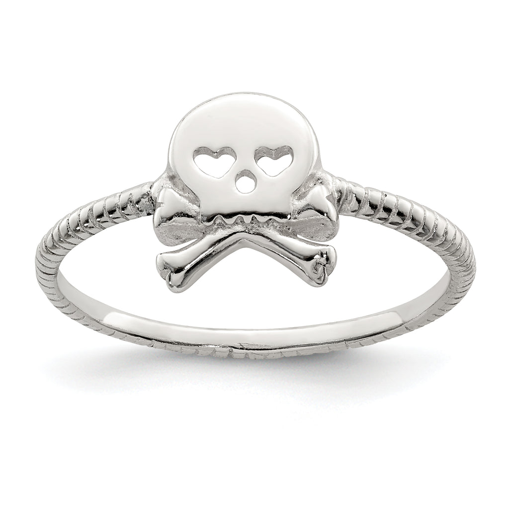 Sterling Silver Polished & Textured Skull & Crossbones Ring