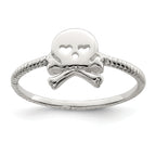 Sterling Silver Polished & Textured Skull & Crossbones Ring