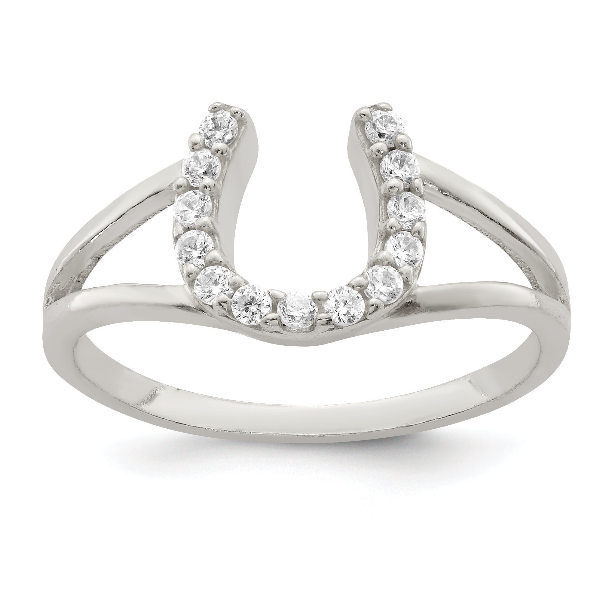 Sterling Silver Polished CZ Horseshoe Ring Main image