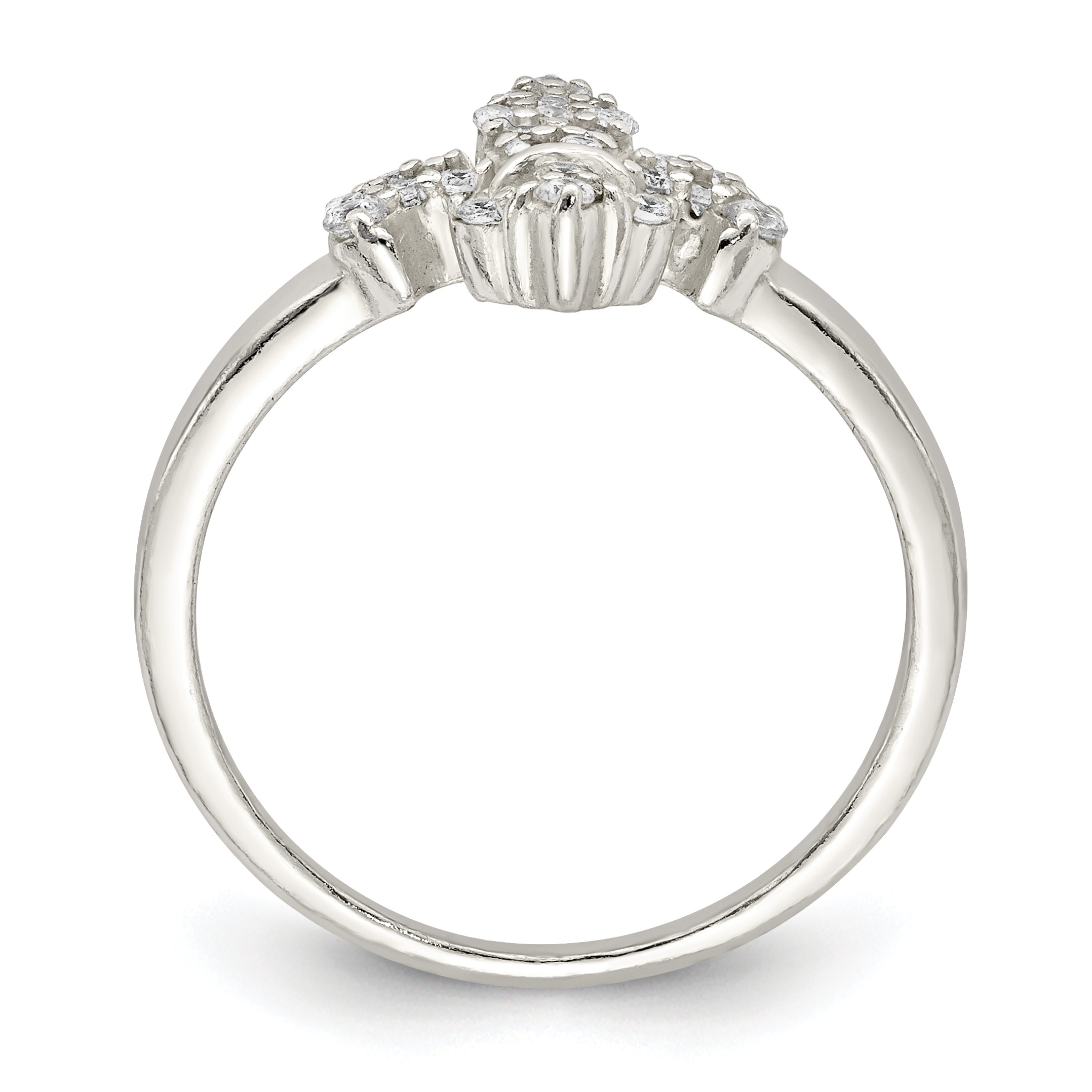 Sterling Silver Polished CZ Fleur De Lis Ring