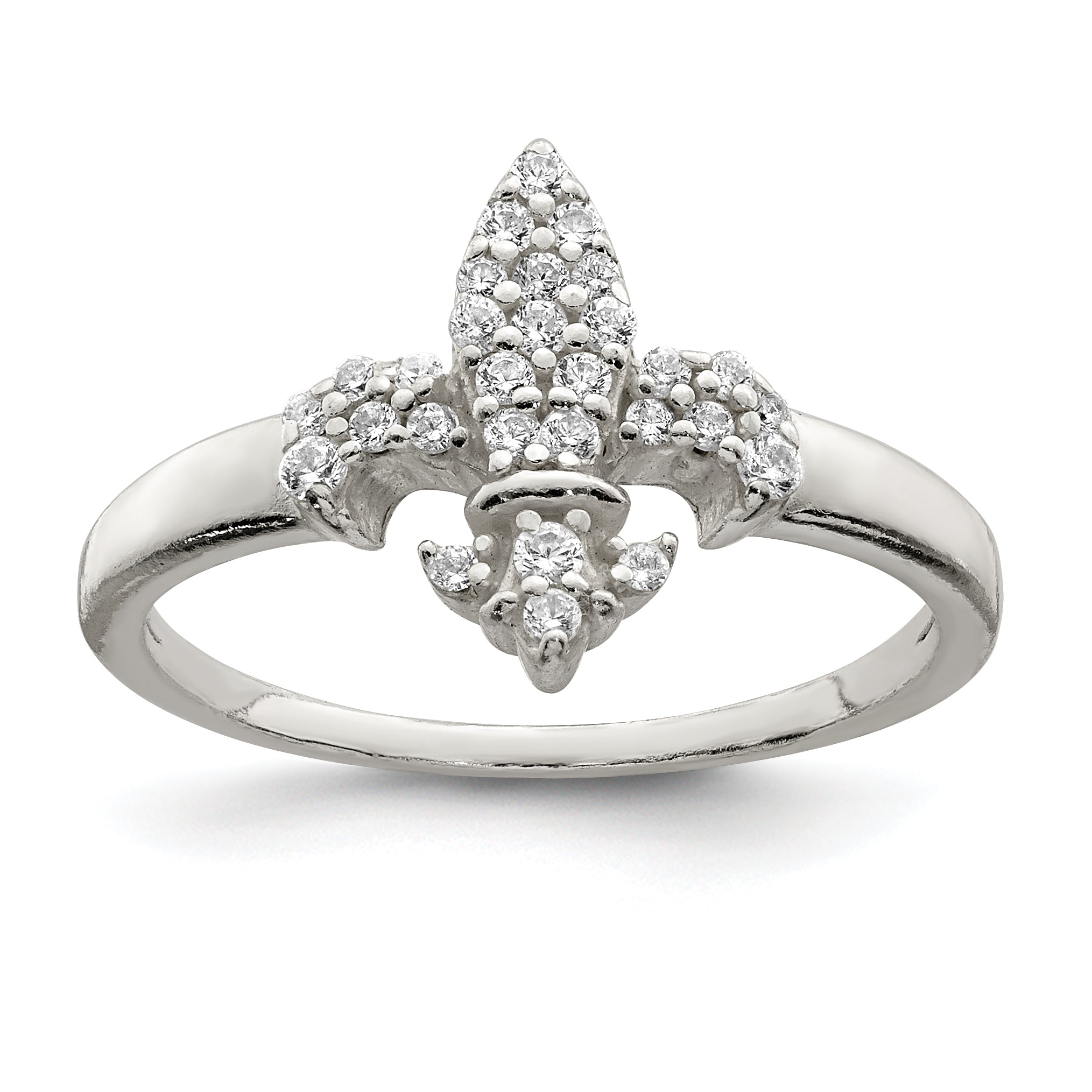 Sterling Silver Polished CZ Fleur De Lis Ring Main image