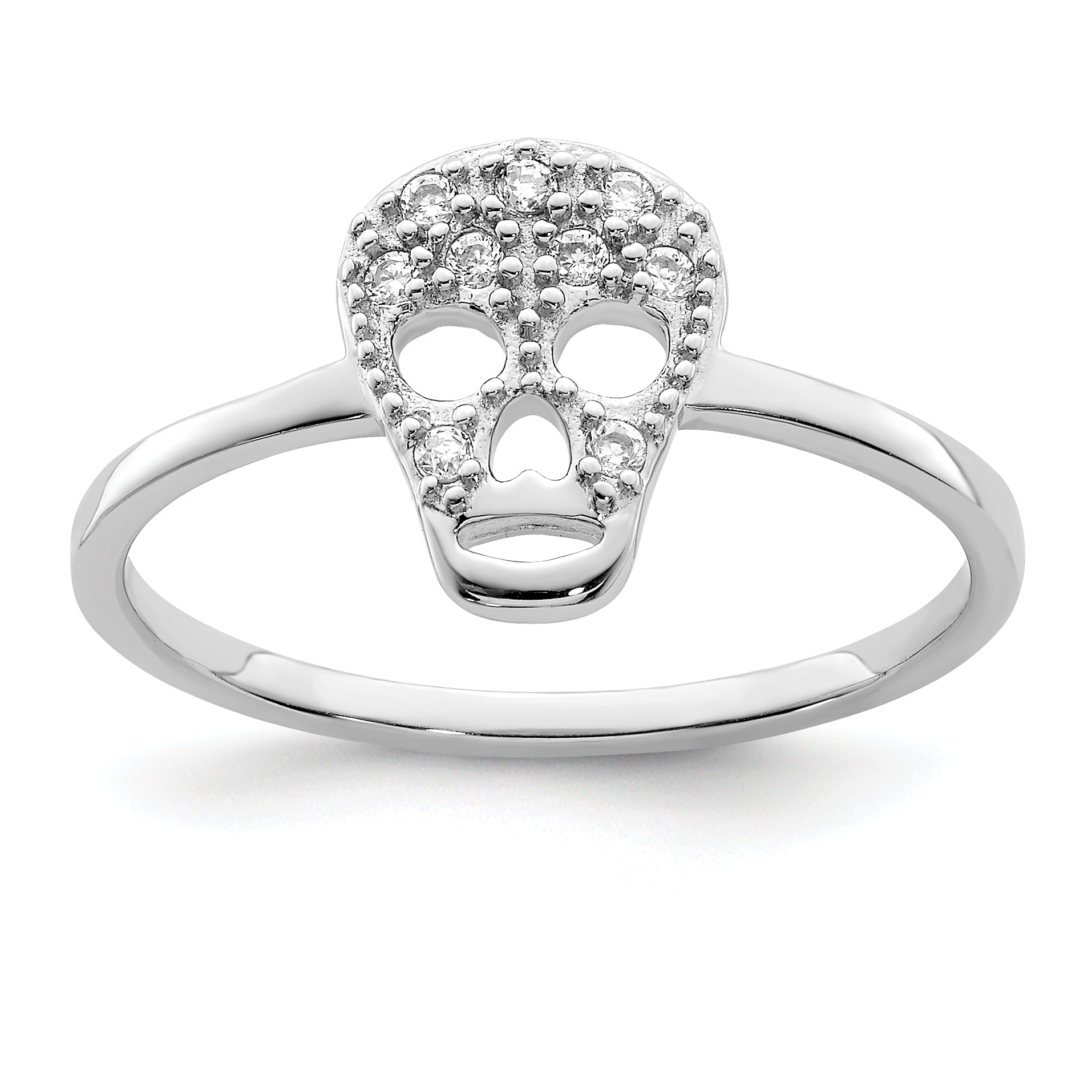Sterling Silver Rhodium-plated CZ Skull Ring Main image