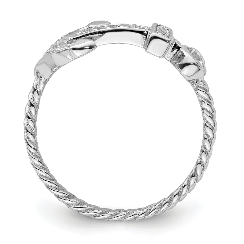 Sterling Silver Rhodium-Plated Polished and Textured Cubic Zirconi Anchor Ring