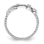 Sterling Silver Rhodium-Plated Polished and Textured Cubic Zirconi Anchor Ring