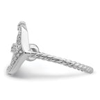Sterling Silver Rhodium-Plated Polished and Textured Cubic Zirconi Anchor Ring