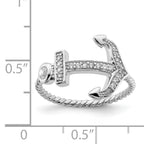 Sterling Silver Rhodium-Plated Polished and Textured Cubic Zirconi Anchor Ring