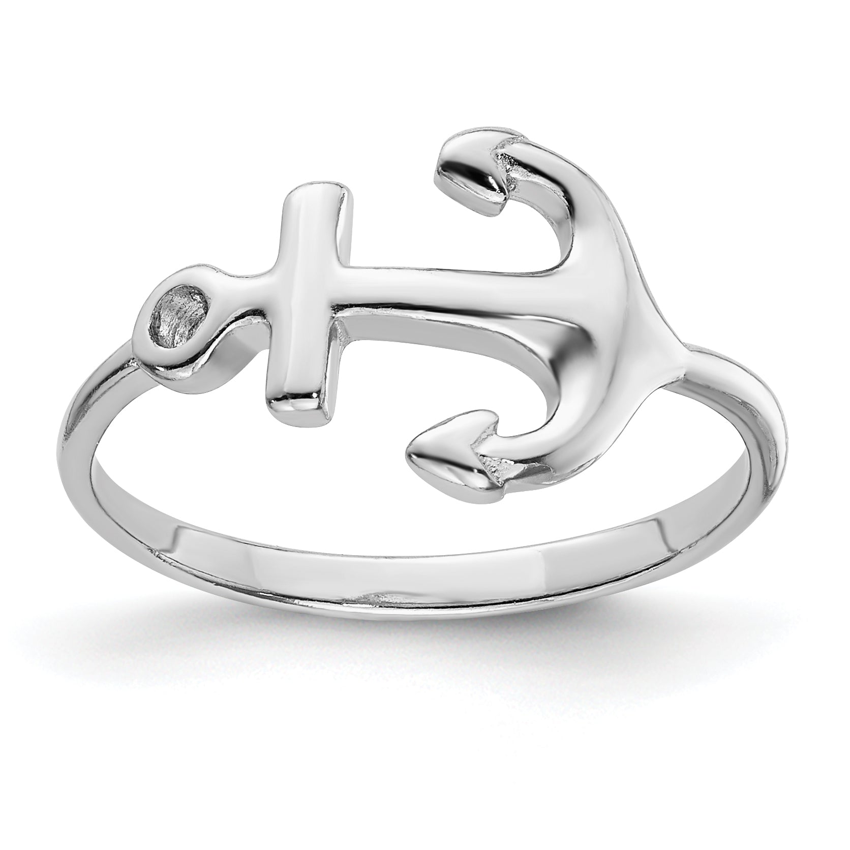 Sterling Silver Rhodium-plated Polished Anchor Ring Main image