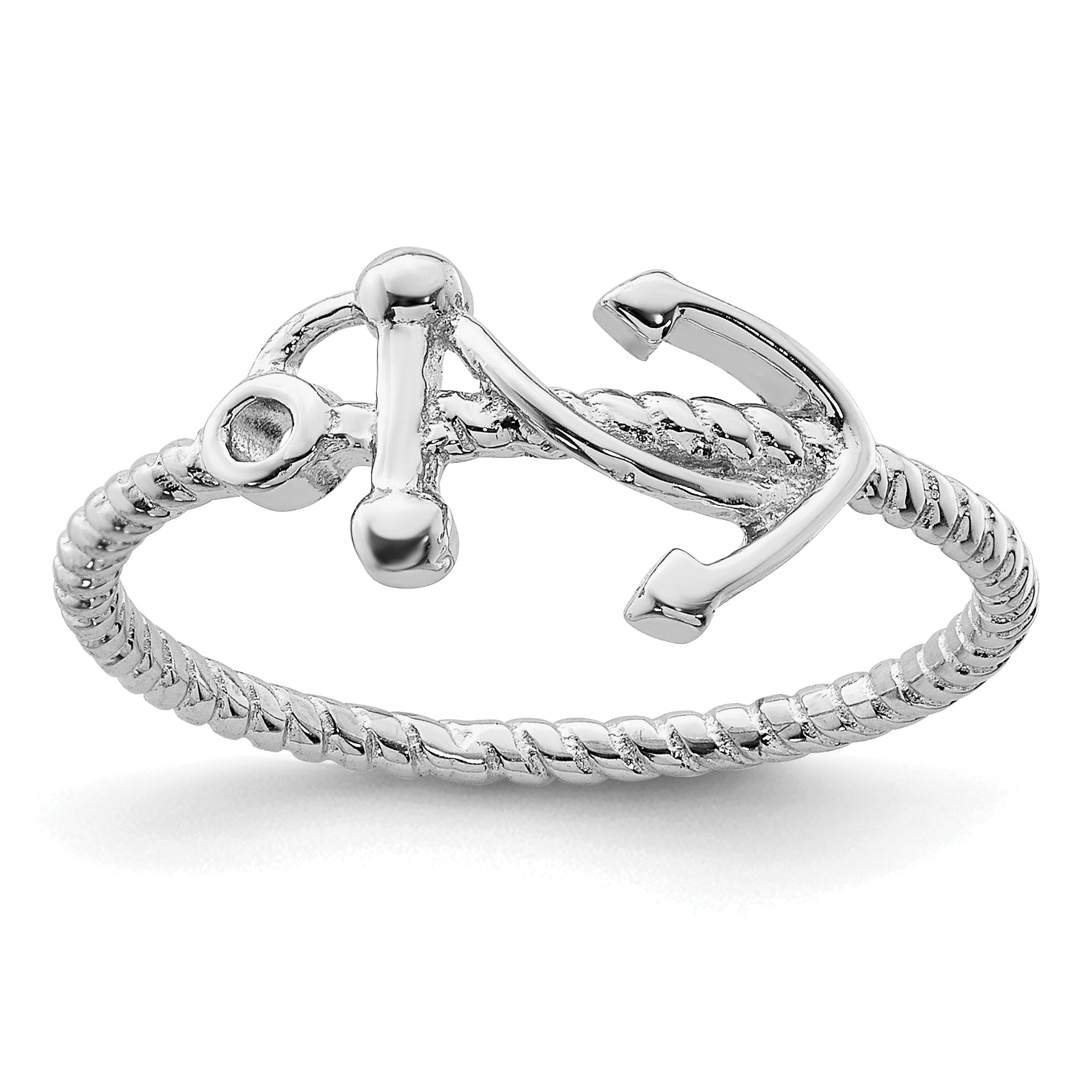 Sterling Silver Rhodium-plated Polished Anchor Ring Main image