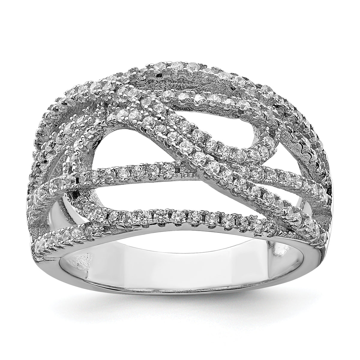 Sterling Silver Rhodium-plated CZ Micro pav‚ Ring