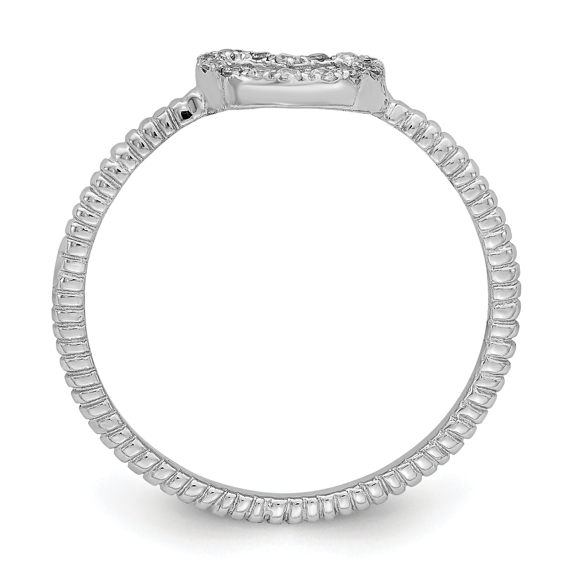 Sterling Silver Rhodium-Plated Polished & Textured Cubic Zirconi Heart Ring Secondary image
