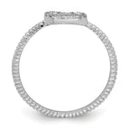 Sterling Silver Rhodium-Plated Polished & Textured Cubic Zirconi Heart Ring