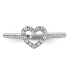 Sterling Silver Rhodium-Plated Polished & Textured Cubic Zirconi Heart Ring