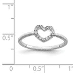 Sterling Silver Rhodium-Plated Polished & Textured Cubic Zirconi Heart Ring