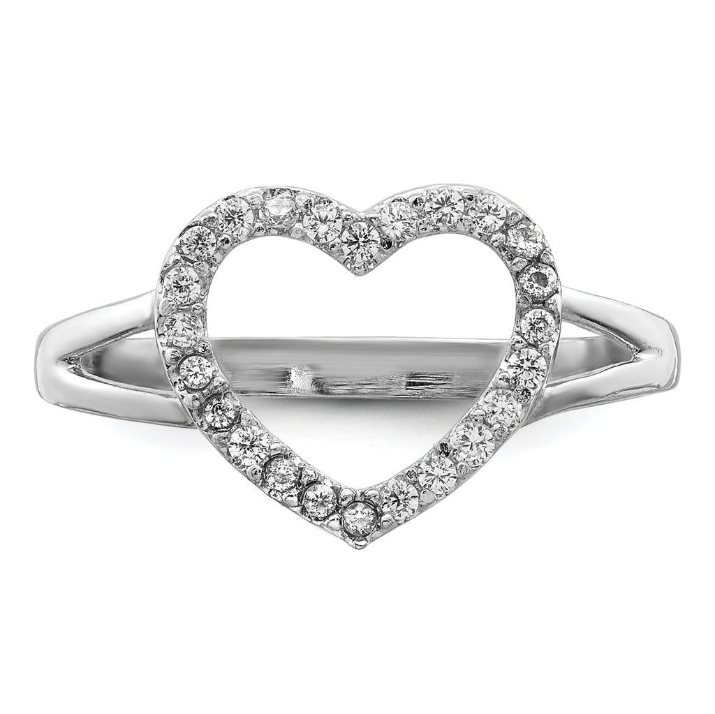 Sterling Silver Rhodium-Plated Polished Cubic Zirconi Heart Ring