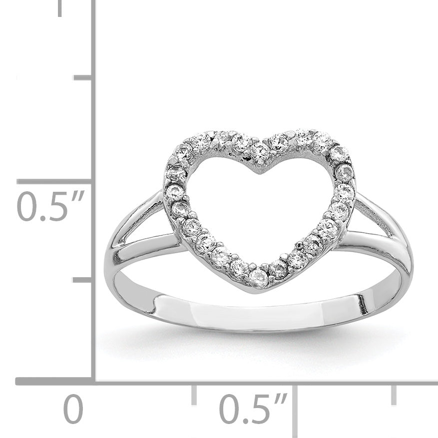 Sterling Silver Rhodium-Plated Polished Cubic Zirconi Heart Ring
