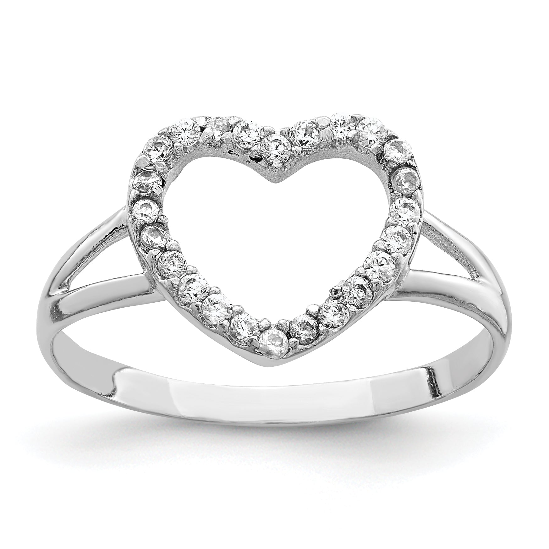 Sterling Silver Rhodium-Plated Polished Cubic Zirconi Heart Ring Main image