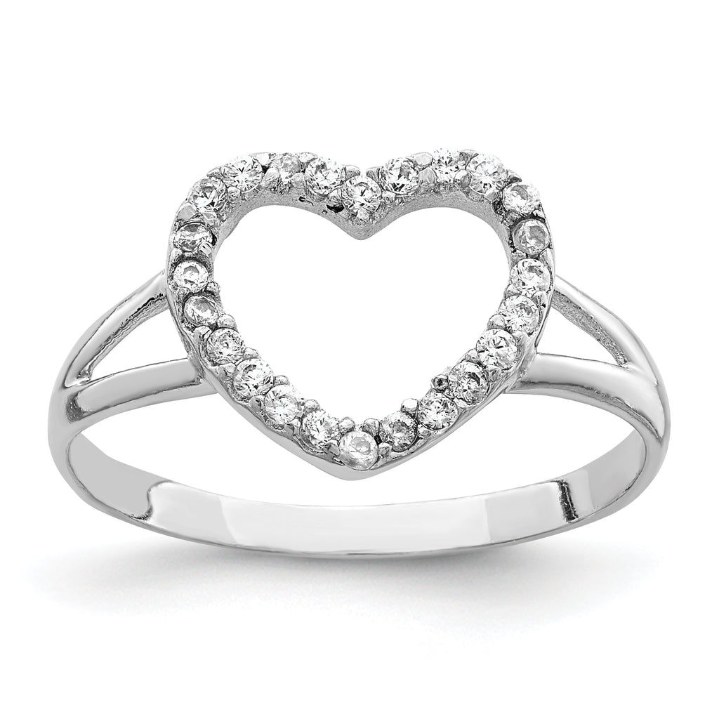 Sterling Silver Rhodium-Plated Polished Cubic Zirconi Heart Ring