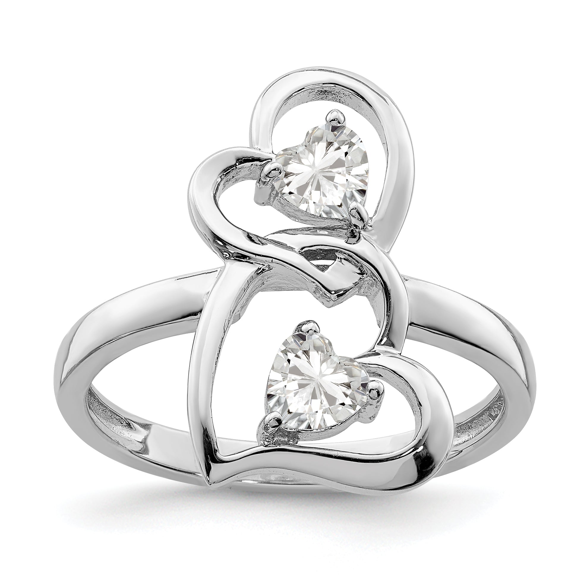 Sterling Silver Rhodium-plated CZ Double Heart Ring Main image