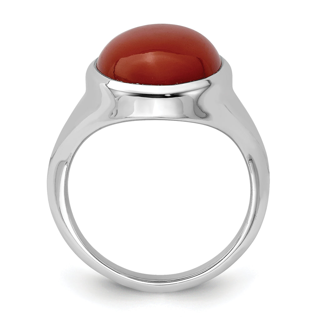 Sterling Silver Rhodium-Plated Red Agate Ring