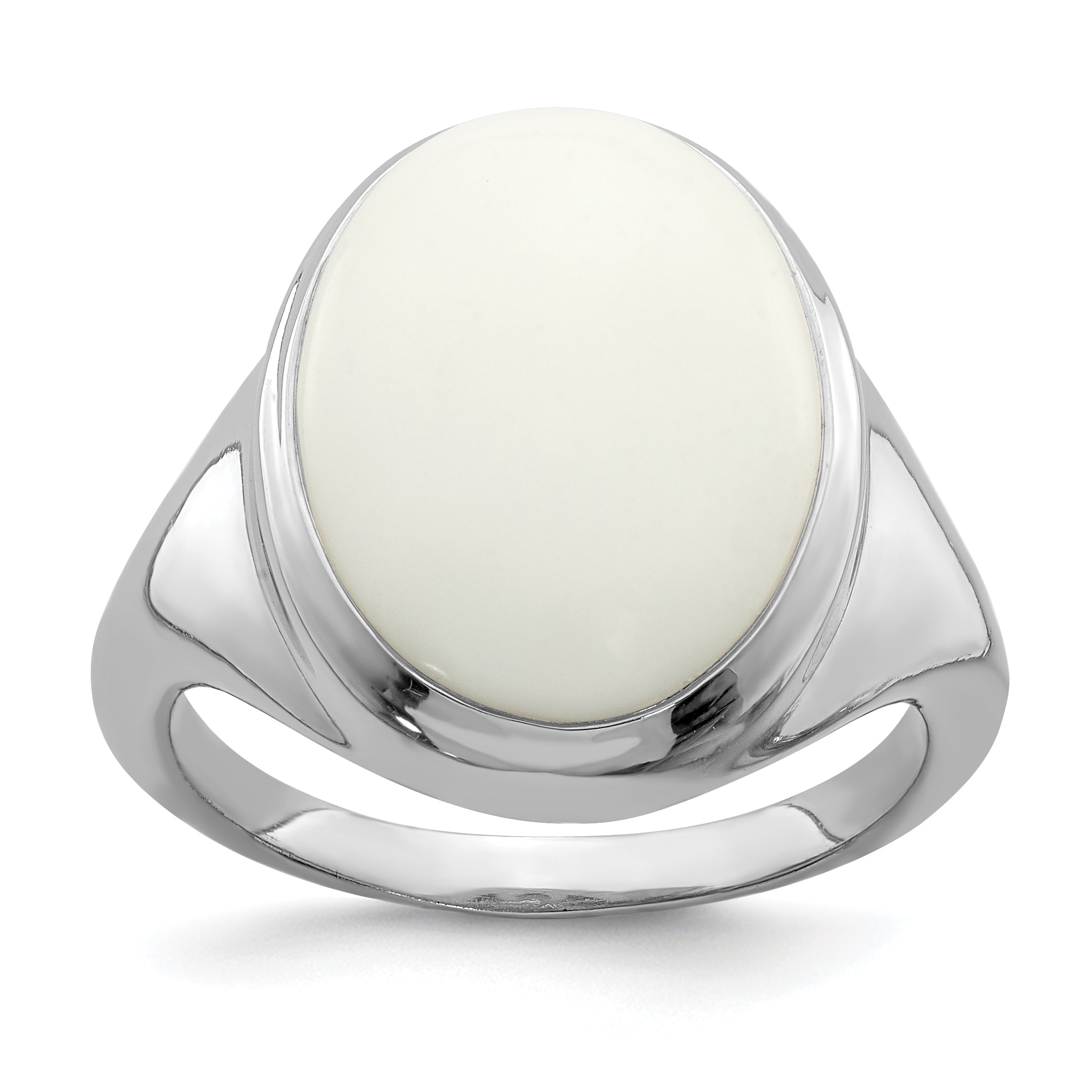Sterling Silver Rhodium-plated White Agate Ring Main image