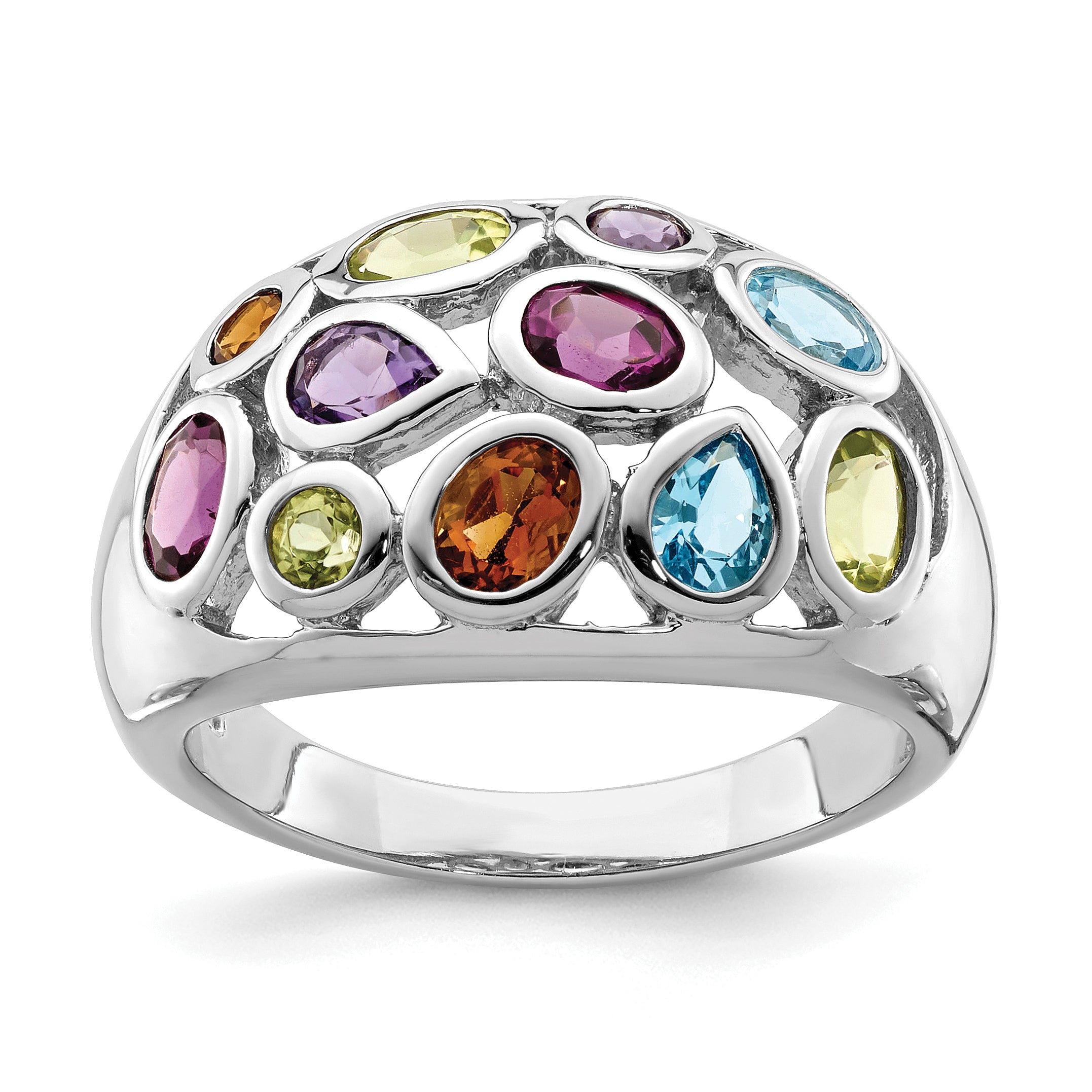 Sterling Silver Rhodium-plated Multi Gemstone Ring Main image