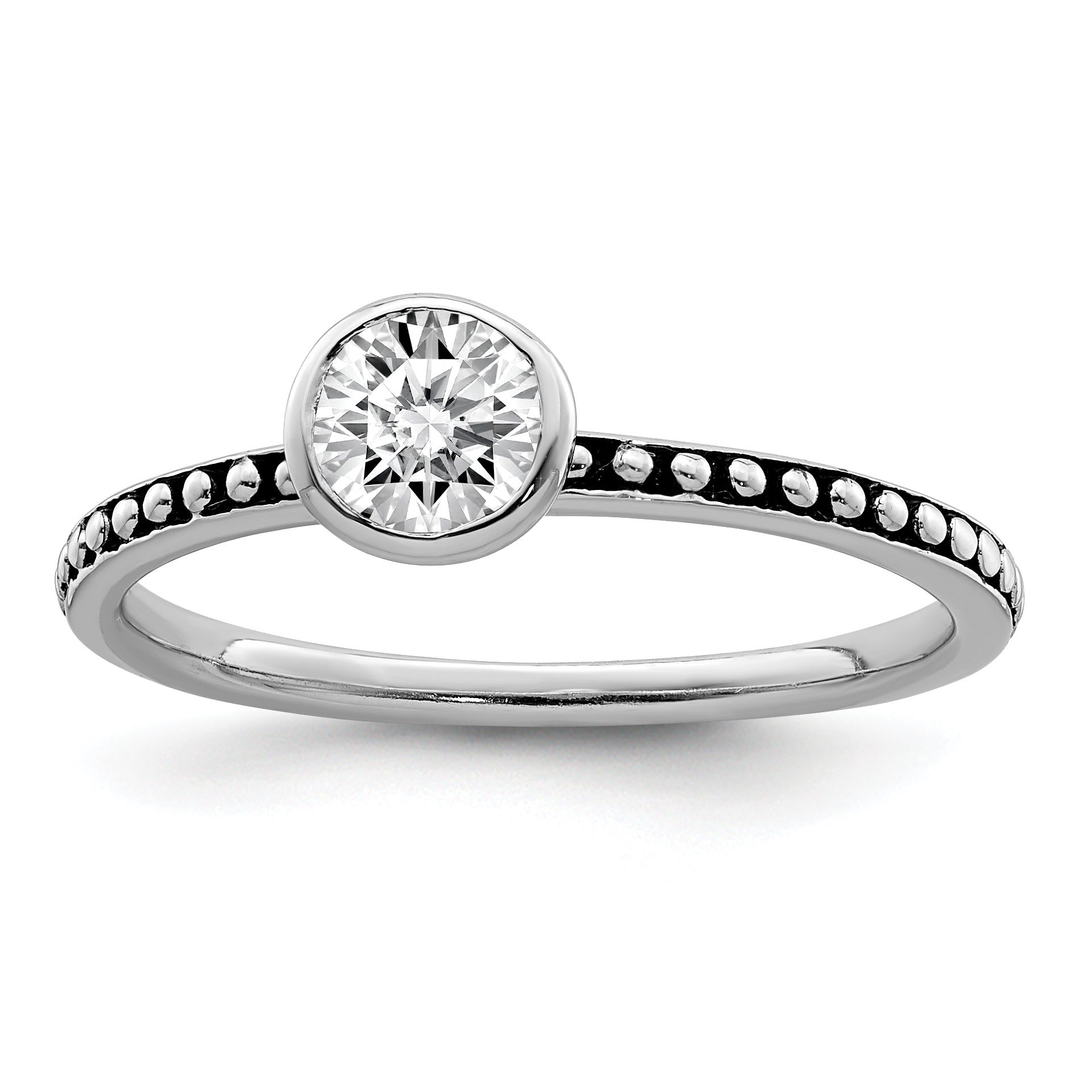 Sterling Silver Rhodium-Plated With Pink & White Cubic Zirconi and Blue GlaSterling Silver Ring Set Secondary image