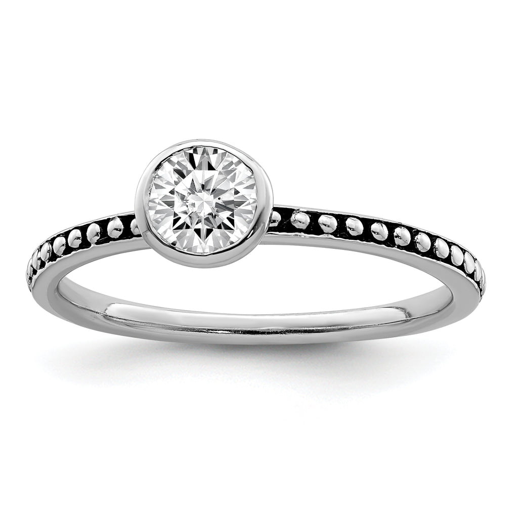 Sterling Silver Rhodium-Plated With Pink & White Cubic Zirconi and Blue GlaSterling Silver Ring Set
