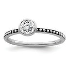 Sterling Silver Rhodium-Plated With Pink & White Cubic Zirconi and Blue GlaSterling Silver Ring Set