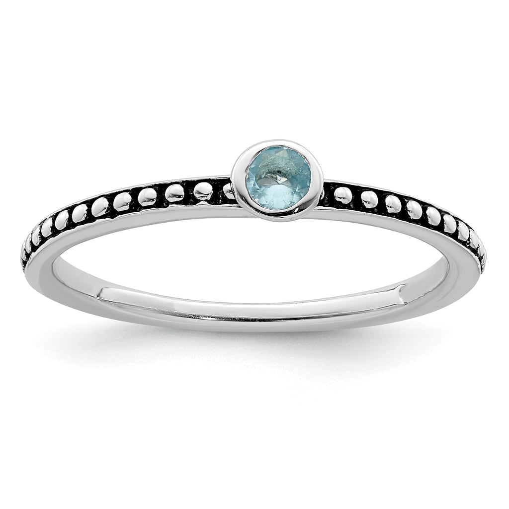 Sterling Silver Rhodium-Plated With Pink & White Cubic Zirconi and Blue GlaSterling Silver Ring Set