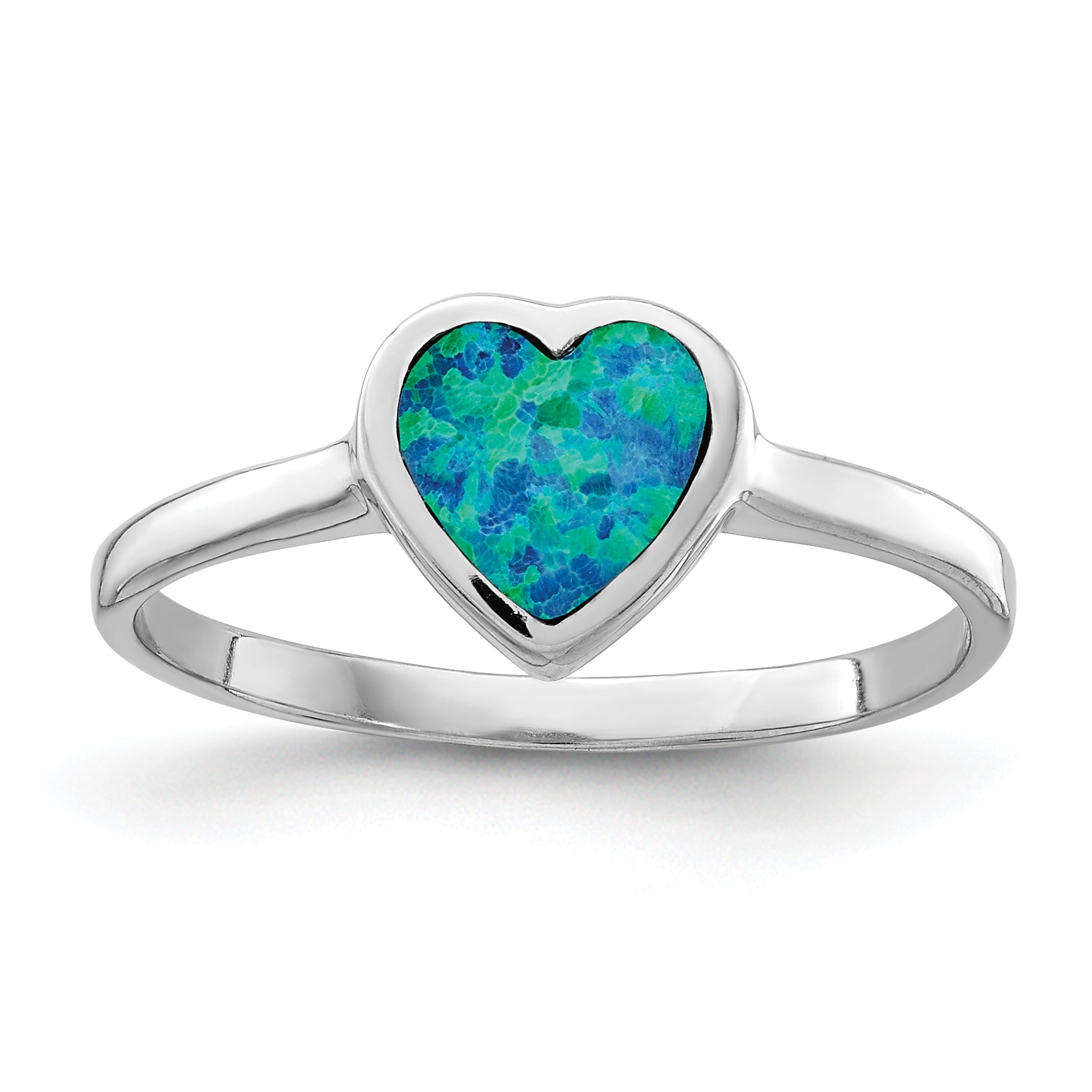 Sterling Silver Rhodium-plated Polished Heart Synthetic Opal Ring Main image