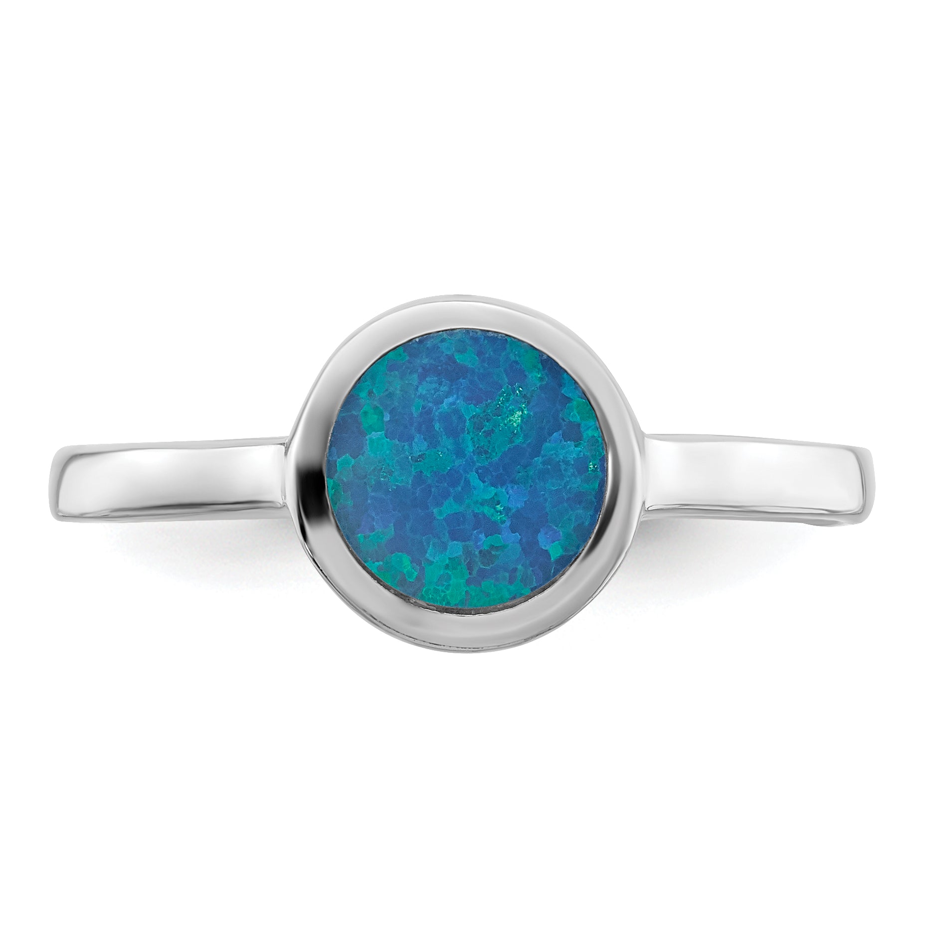 Sterling Silver Rhodium-plated Polished Round Synthetic Opal Ring