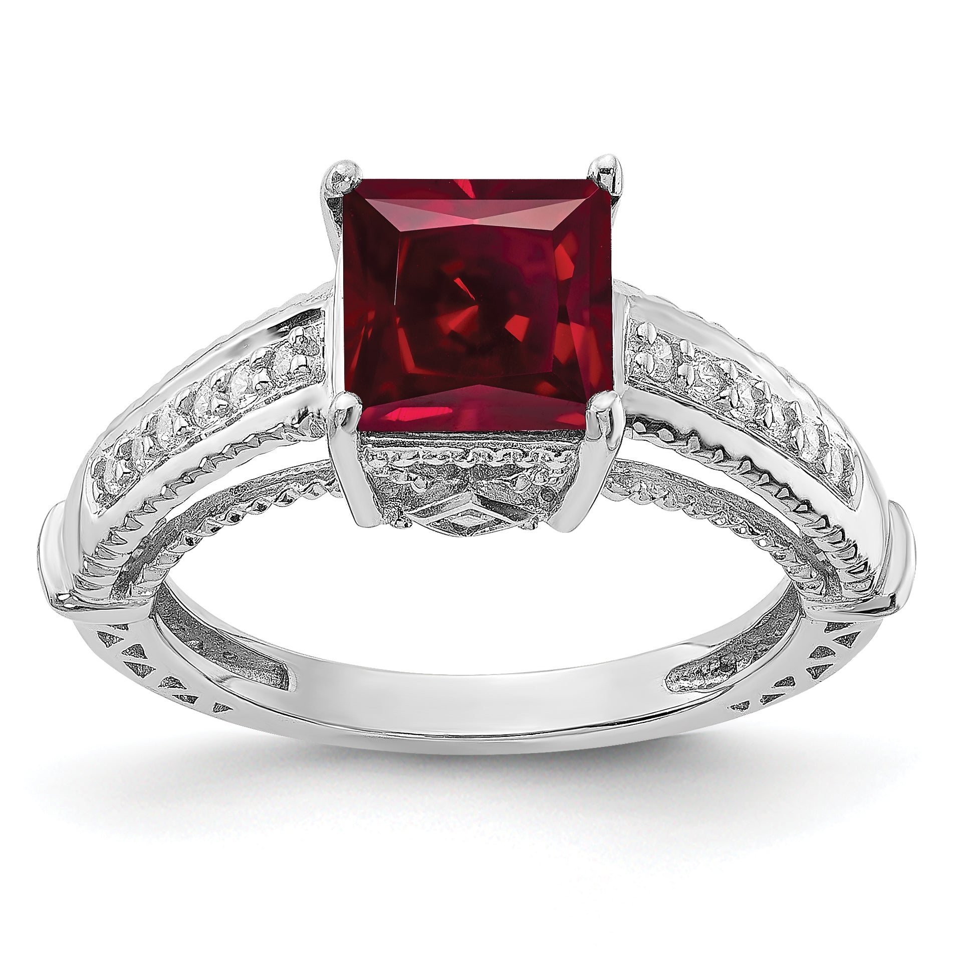 Sterling Silver Rhodium-plated Lab Created Ruby and CZ Ring Main image