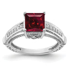 Sterling Silver Rhodium-plated Lab Created Ruby and CZ Ring
