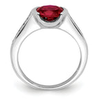 Sterling Silver Rhodium-plated Synthetic Ruby and CZ Bezel Ring