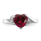 Sterling Silver Rhodium-plated CZ and Synthetic Ruby Heart Ring