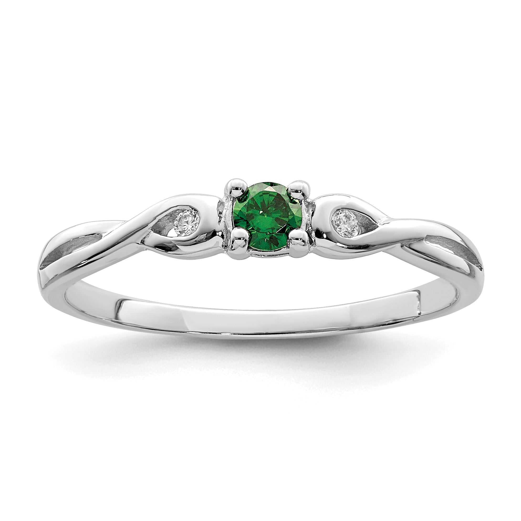 Sterling Silver Rhodium-plated Green & White CZ Ring Main image