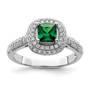 Pure Fire Sterling Silver Rhod-plated White & Green CZ Ring - Sophia Jewelers
