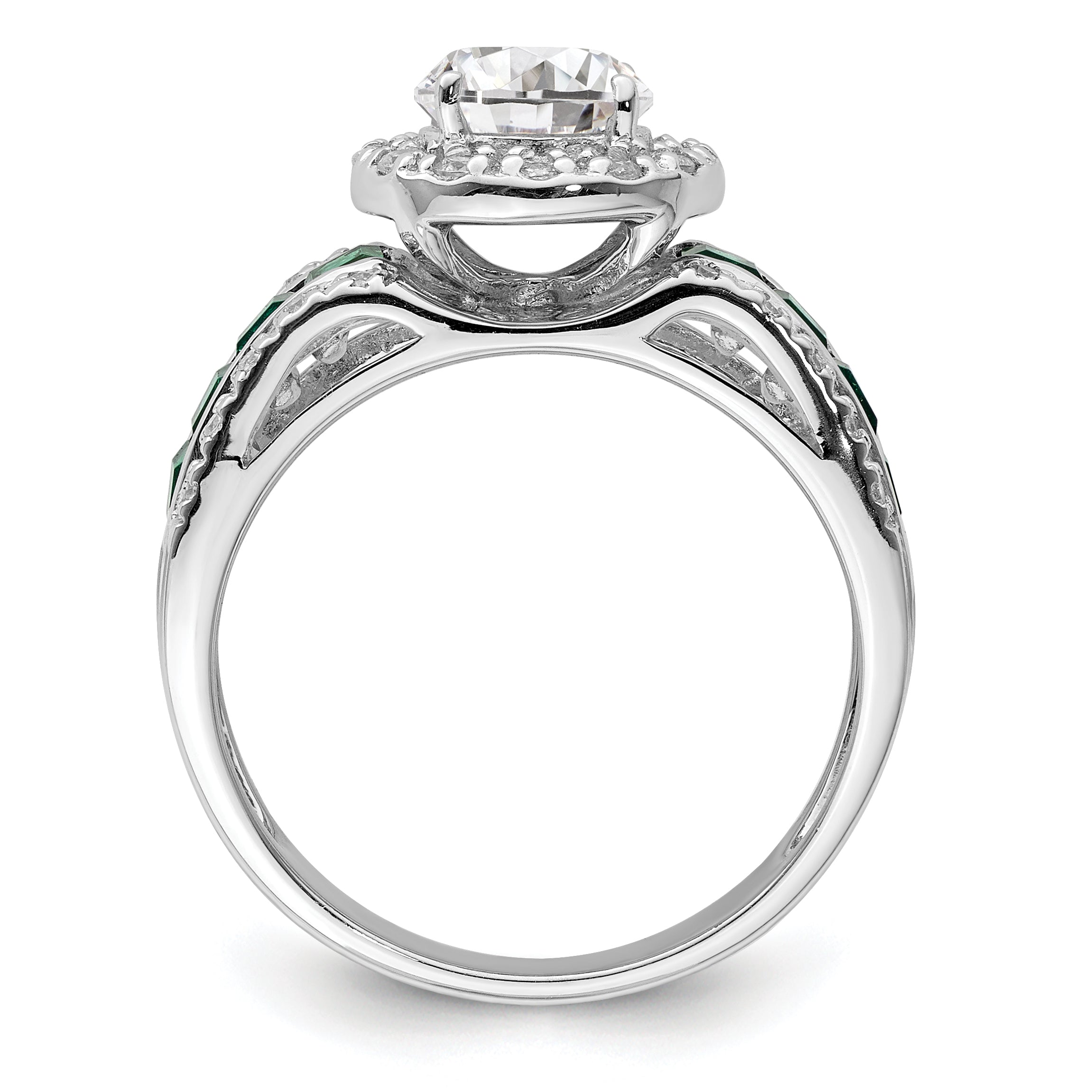 Sterling Silver Rhodium-plated CZ and Lab Created Emerald Ring Secondary image
