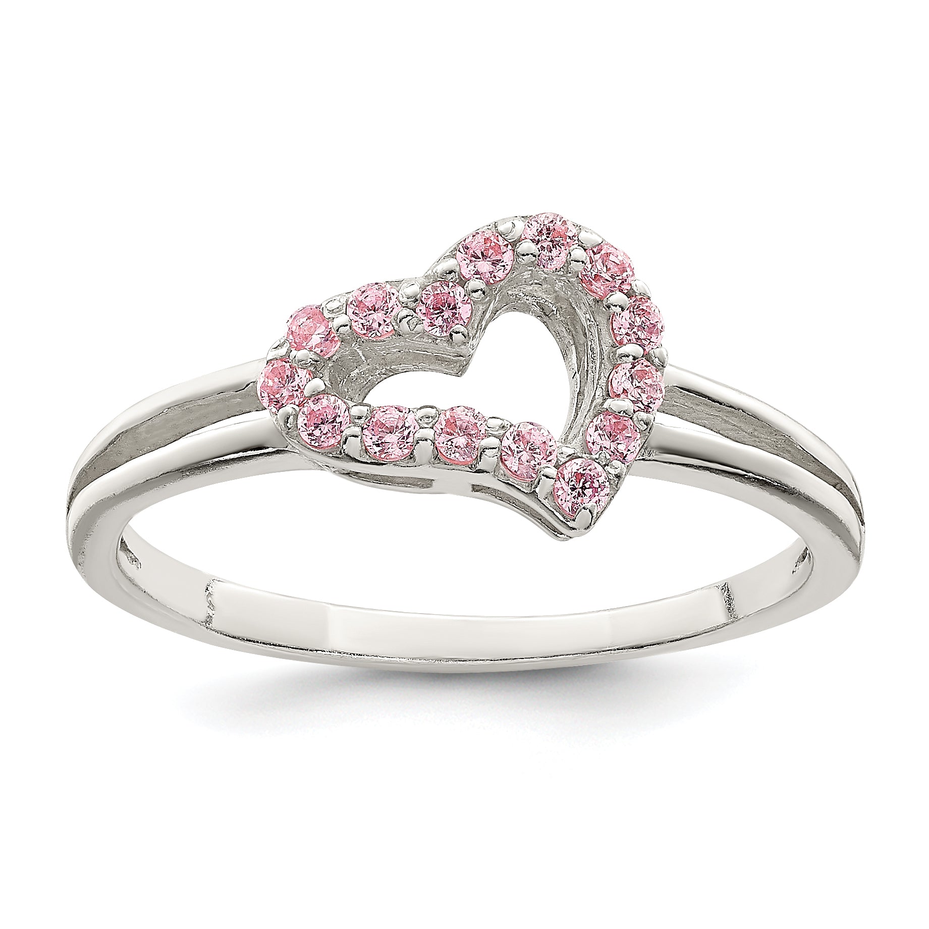 Sterling Silver Polished Pink CZ Heart Ring Main image