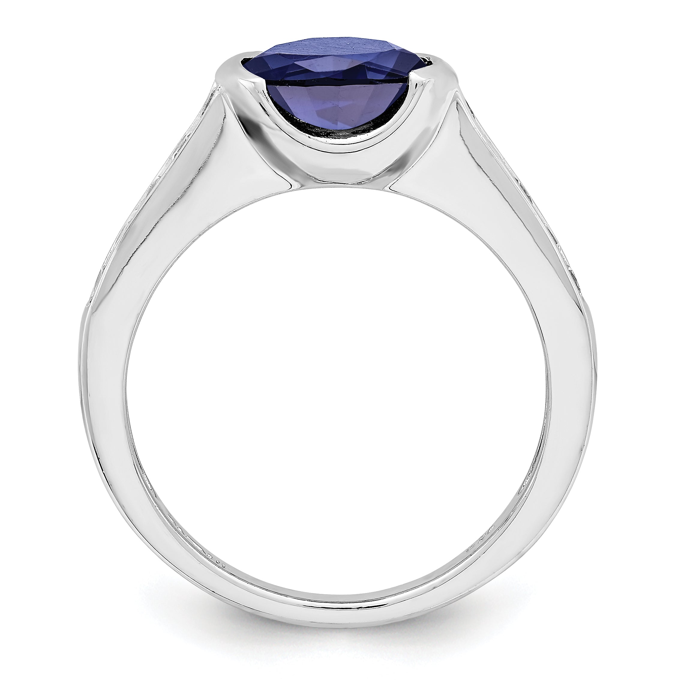 Sterling Silver Rhodium-Plated Synthetic Blue Sapphire and Cubic Zirconi Bezel Ring Main image