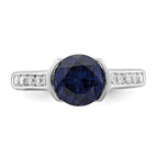 Sterling Silver Rhodium-Plated Synthetic Blue Sapphire and Cubic Zirconi Bezel Ring