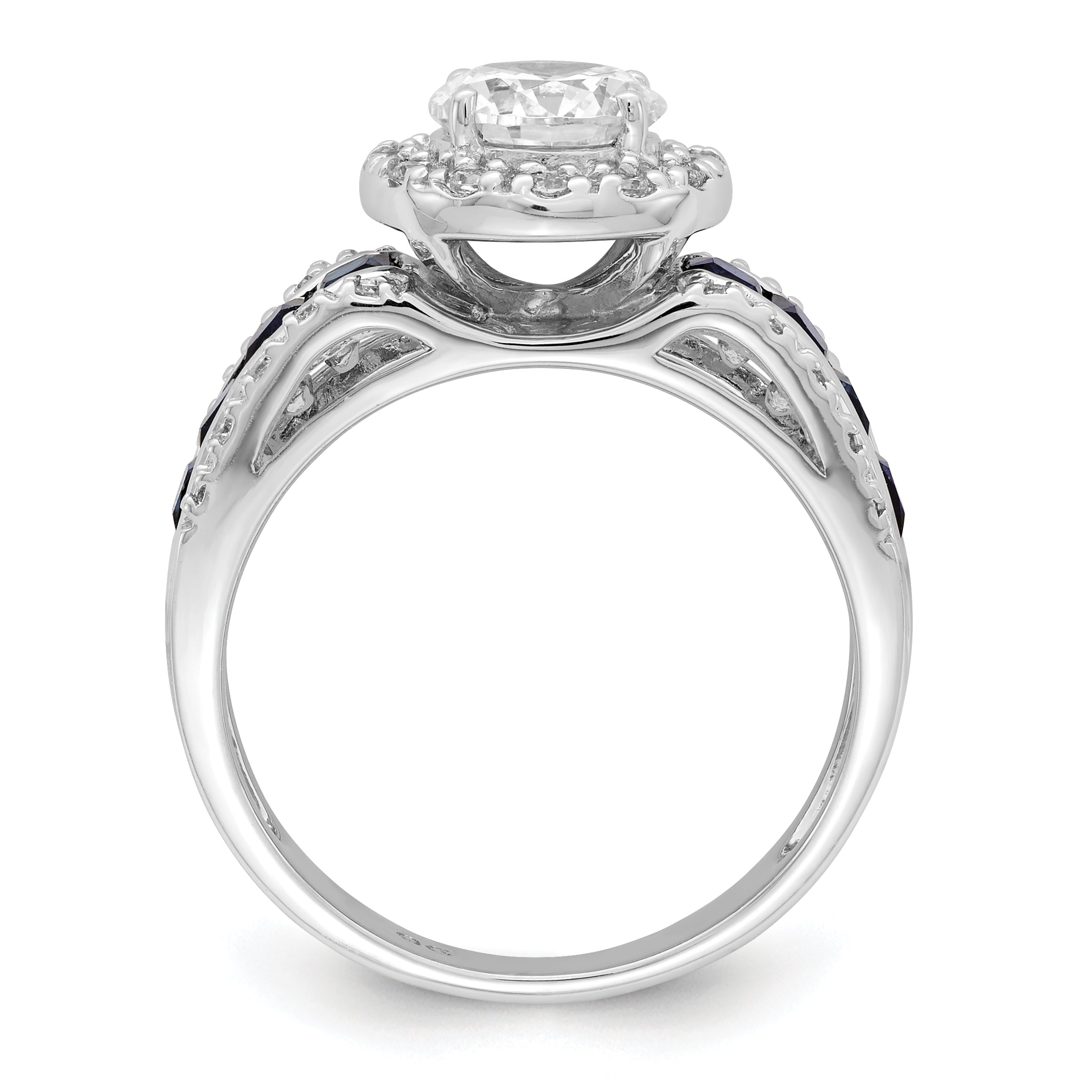 Sterling Silver Rhodium-plated CZ and Lab Created Sapphire Ring Secondary image