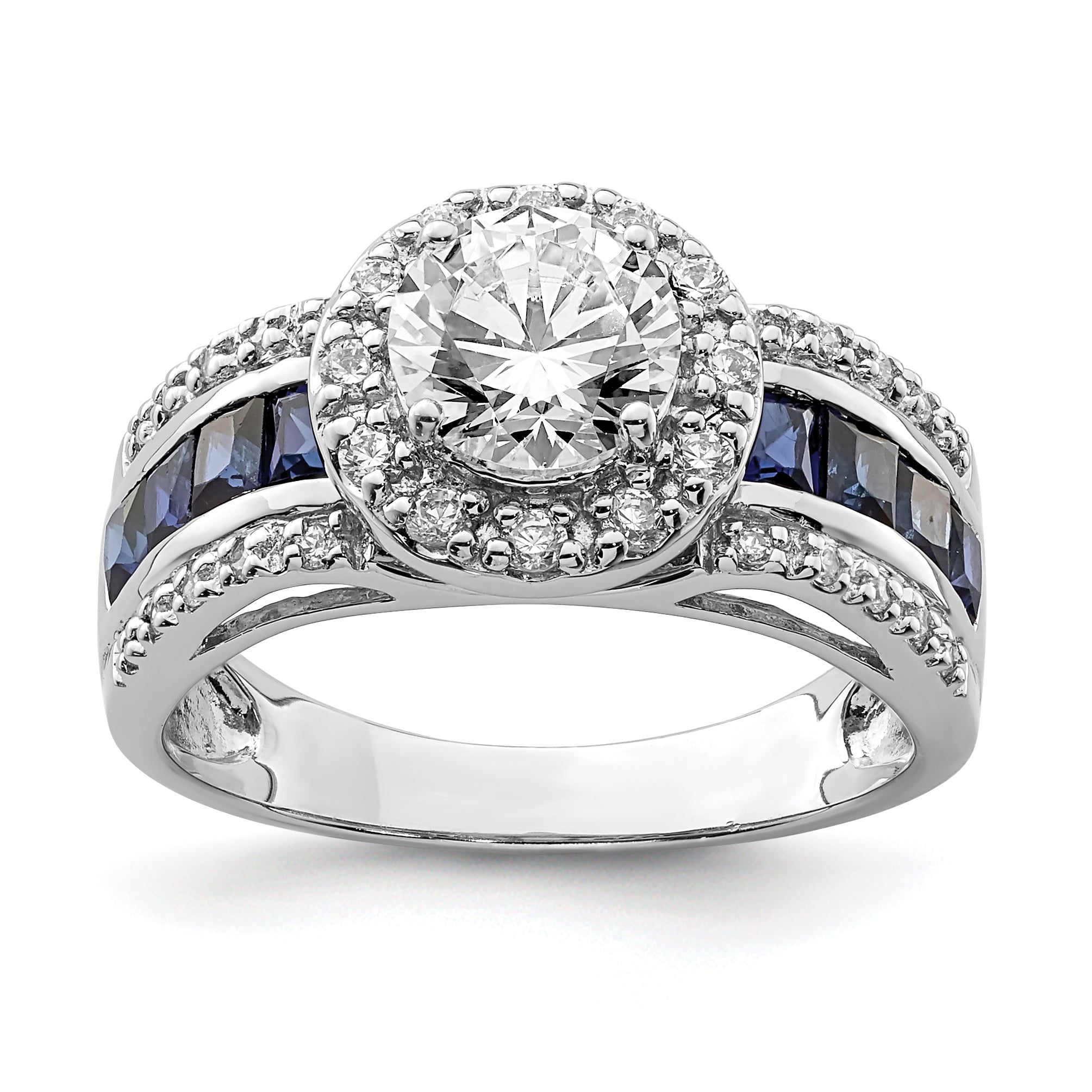 Sterling Silver Rhodium-plated CZ and Lab Created Sapphire Ring Main image