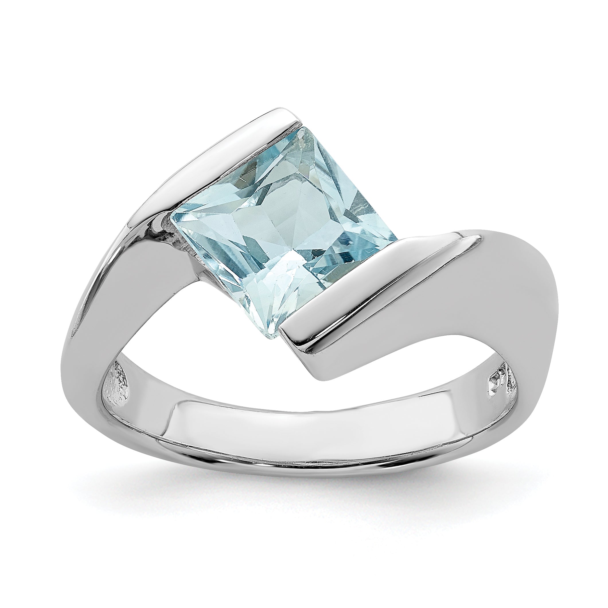 Sterling Silver Rhodium-plated Polished Blue CZ Ring Main image