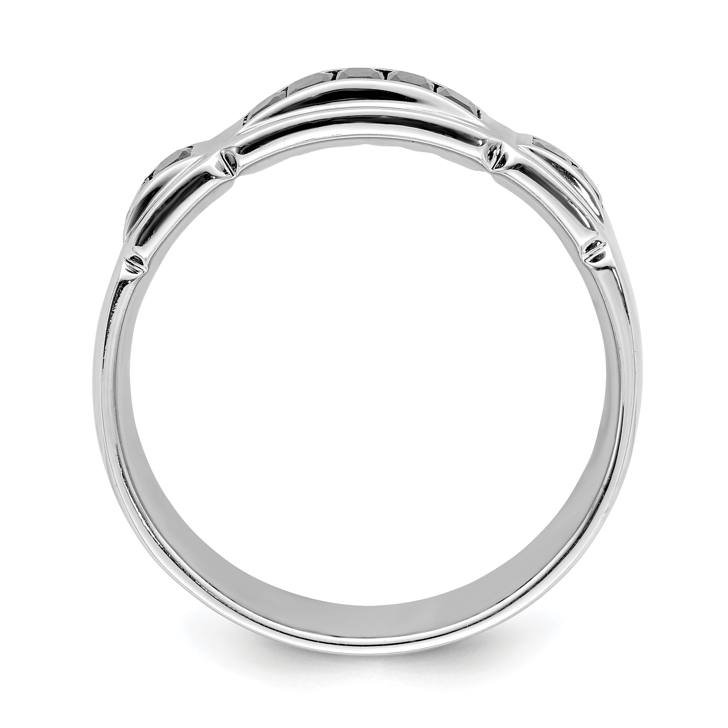 Sterling Silver Rhodium-plated Black CZ Grooved Ring Secondary image