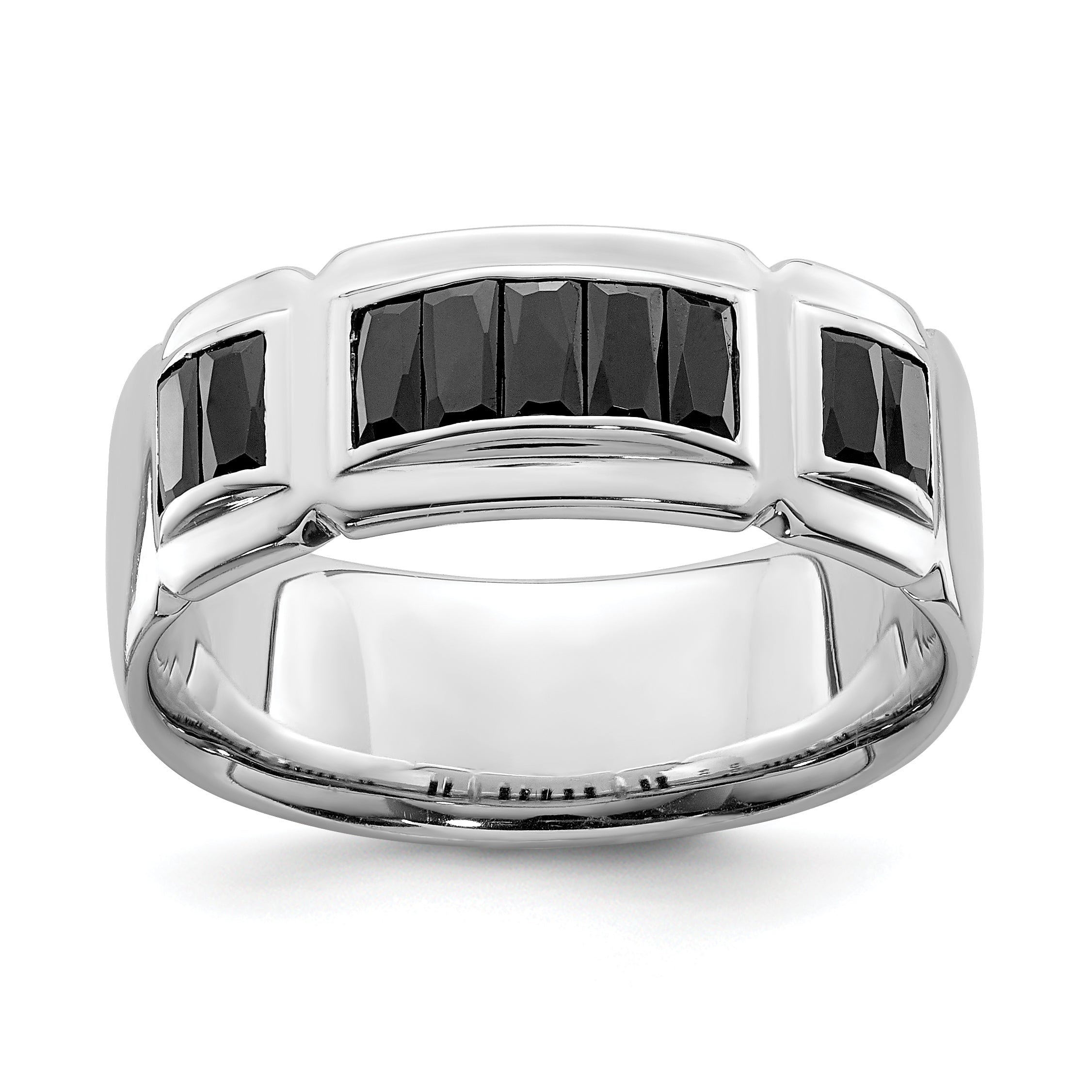 Sterling Silver Rhodium-plated Black CZ Grooved Ring Main image