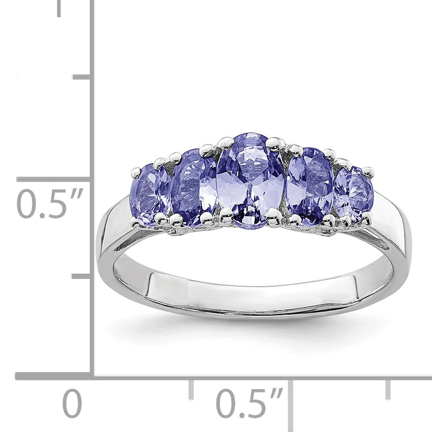 Sterling Silver Rhodium 5-Stone Oval Tanzanite Ring