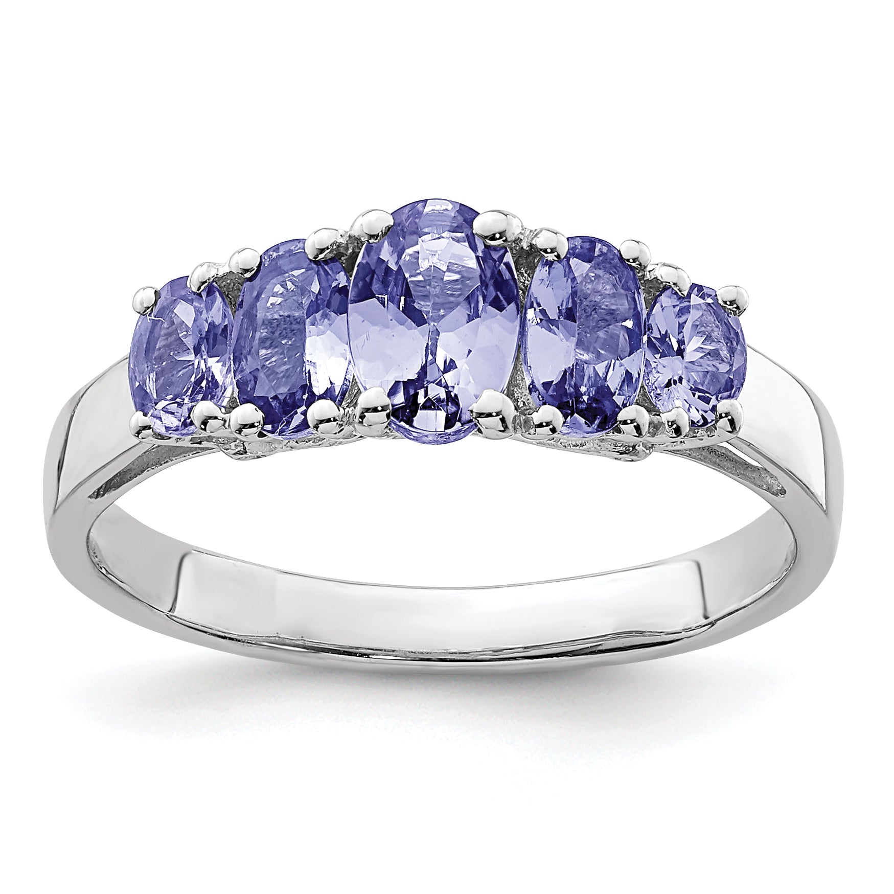 Sterling Silver Rhodium 5-Stone Oval Tanzanite Ring Main image