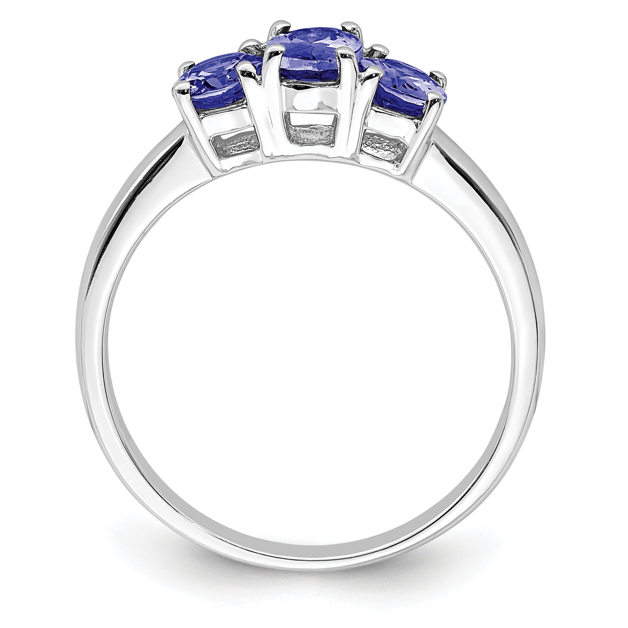 Sterling Silver Rhodium 3-Stone Tanzanite Ring